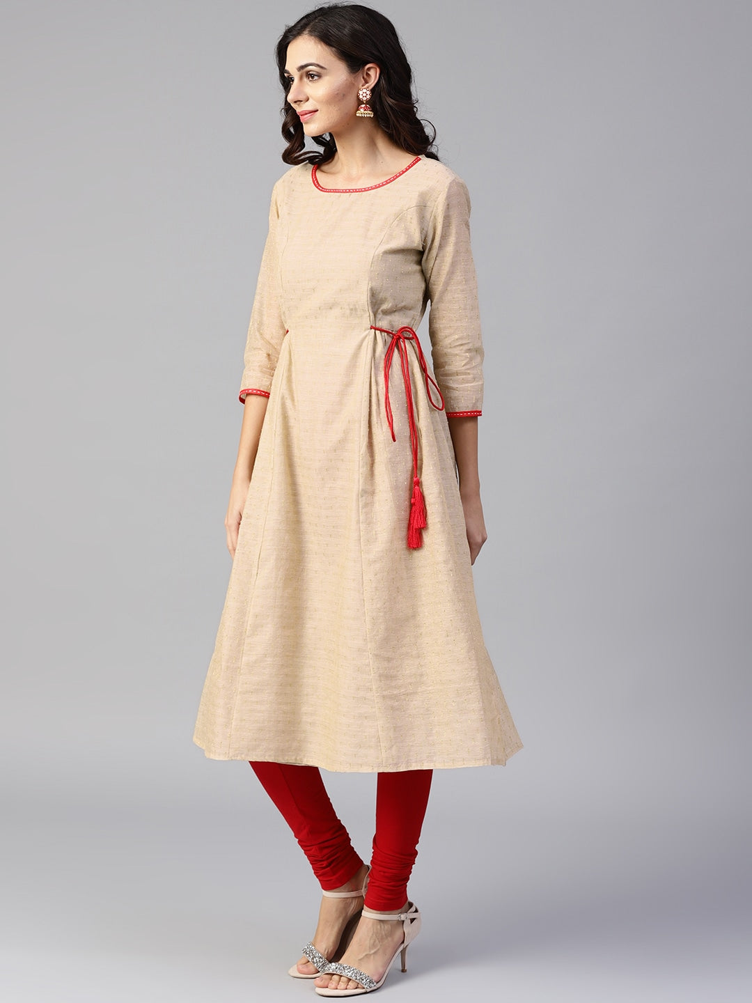 Beige A-Line Kurta-Yufta Store-YUFNSET1873S