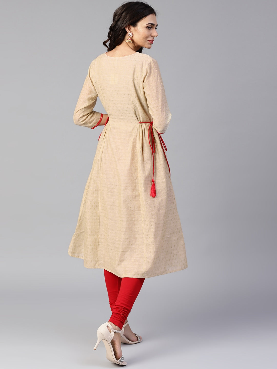 Beige A-Line Kurta-Yufta Store-YUFNSET1873S