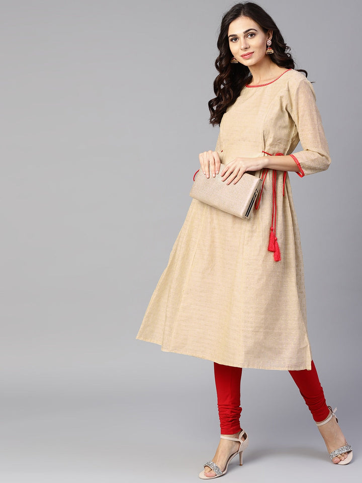 Beige A-Line Kurta-Yufta Store-YUFNSET1873S