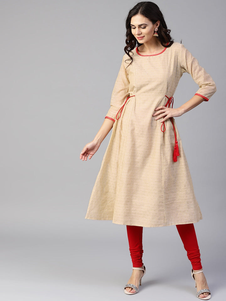 Beige A-Line Kurta-Yufta Store-YUFNSET1873S