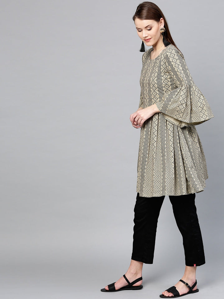 Beige & Black A-Line Tunic-Yufta Store-YUFDGKU1900XS