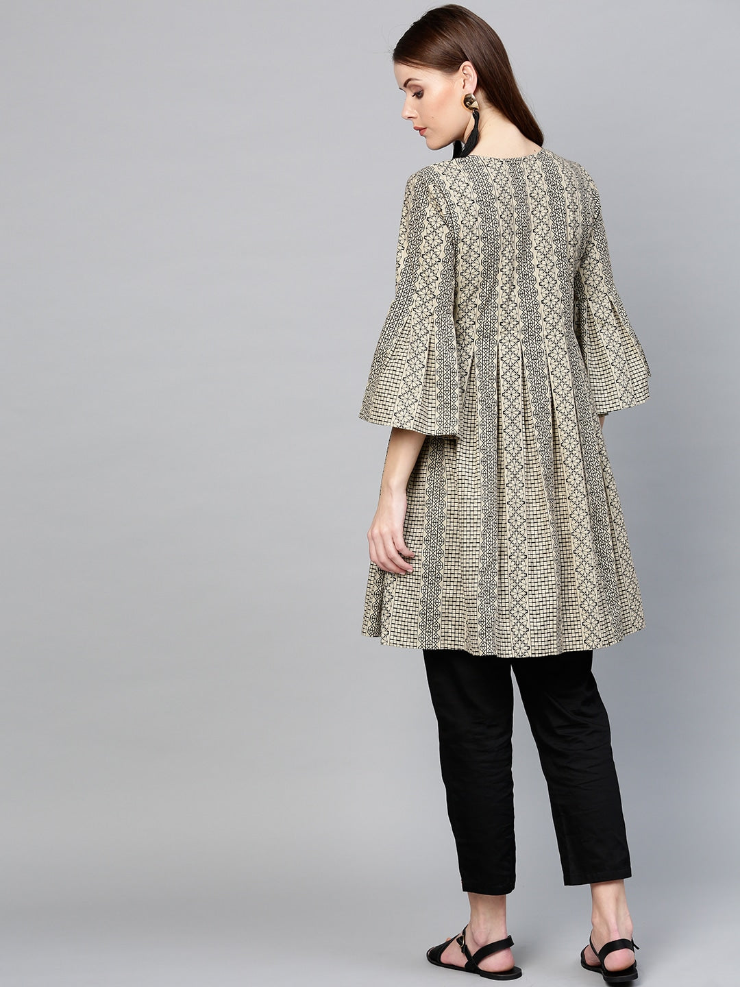 Beige & Black A-Line Tunic-Yufta Store-YUFDGKU1900XS