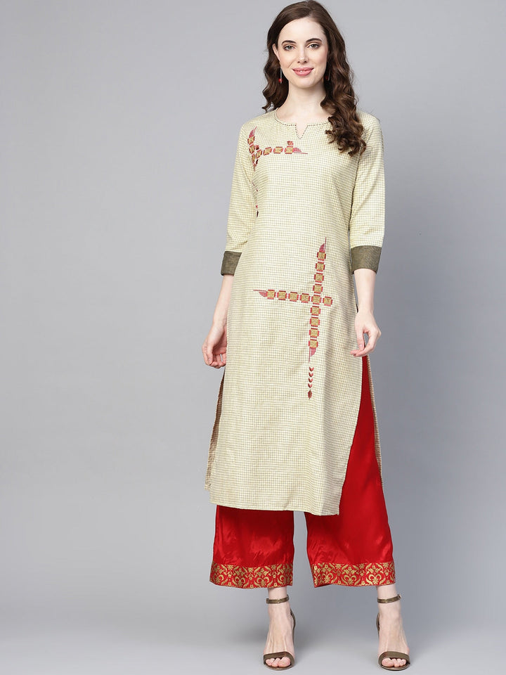 Beige & Black Straight Kurta-Yufta Store-YUFPJKU949S