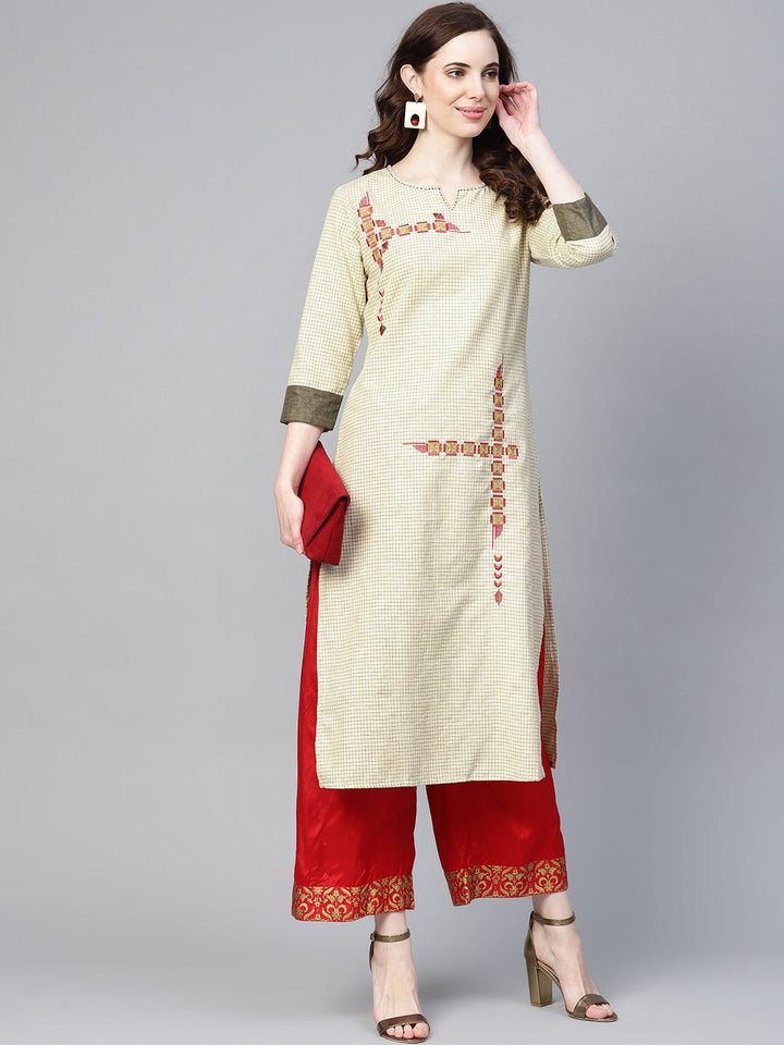 Beige & Black Straight Kurta-Yufta Store-YUFPJKU949S