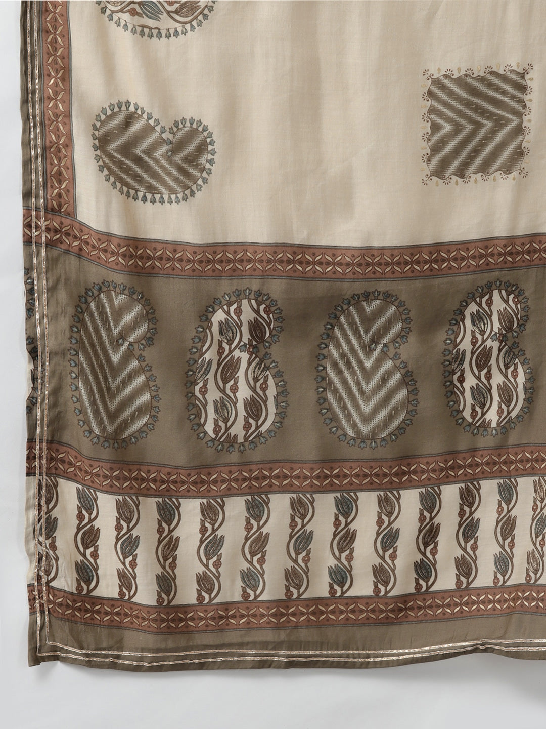 Beige Ethnic Motifs Printed Dupatta Set-Yufta Store-5602SKDBGM