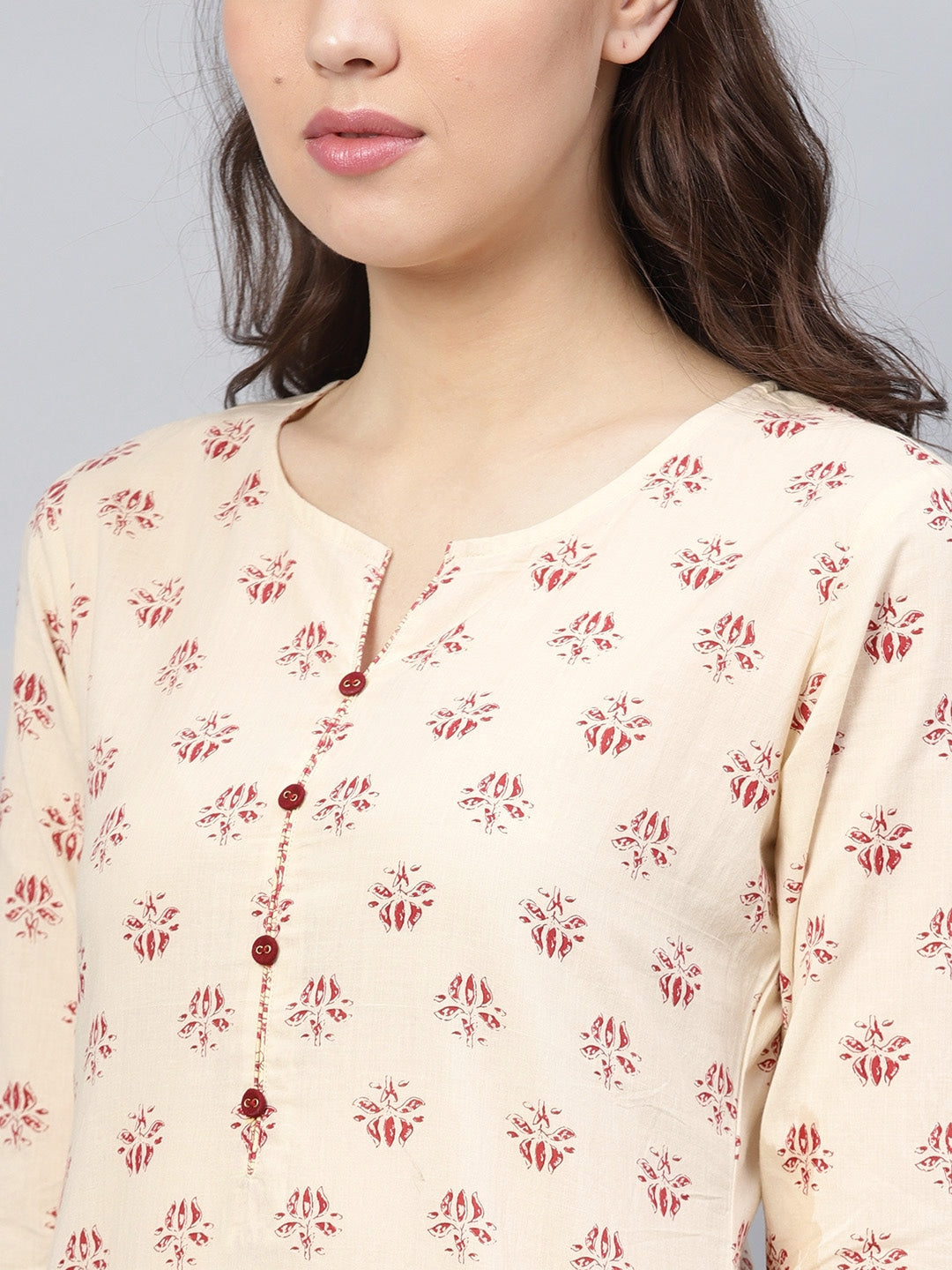 Beige & Maroon Printed Kurta Set-Yufta Store-YUFPJSET864S