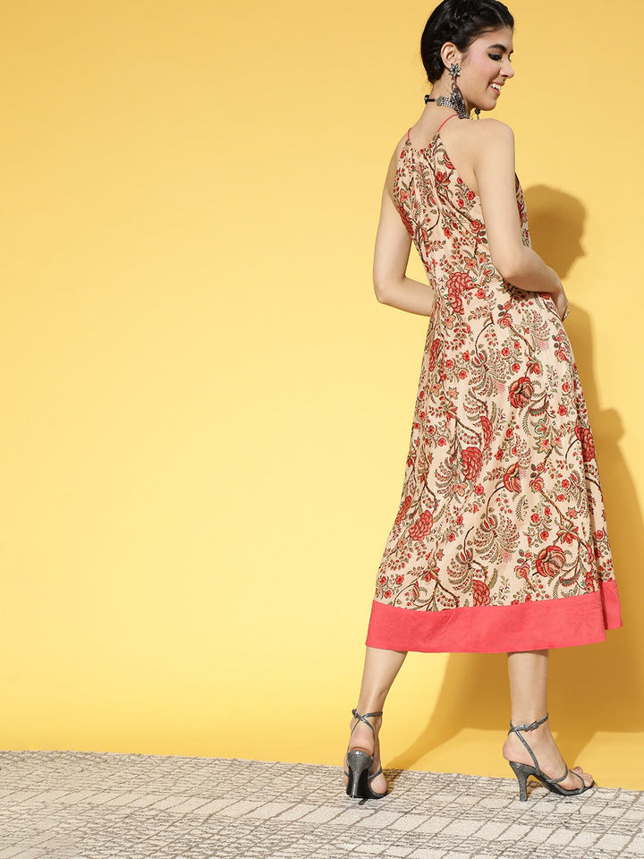 Beige & Pink Mugal Jaal Dress-Yufta Store-9573DRSBGS