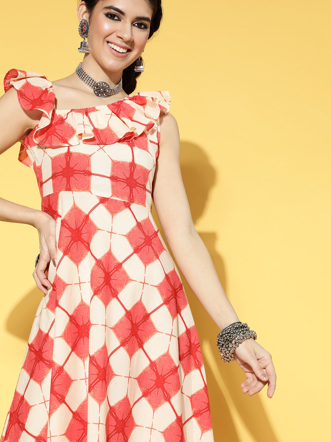 Beige & Pink Tie-Dye Dress-Yufta Store-9594DRSBGS
