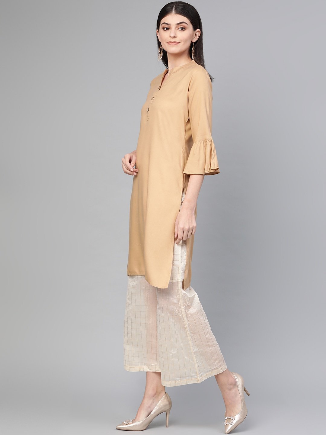 Beige Straight Kurta-Yufta Store-1733TOPBGS