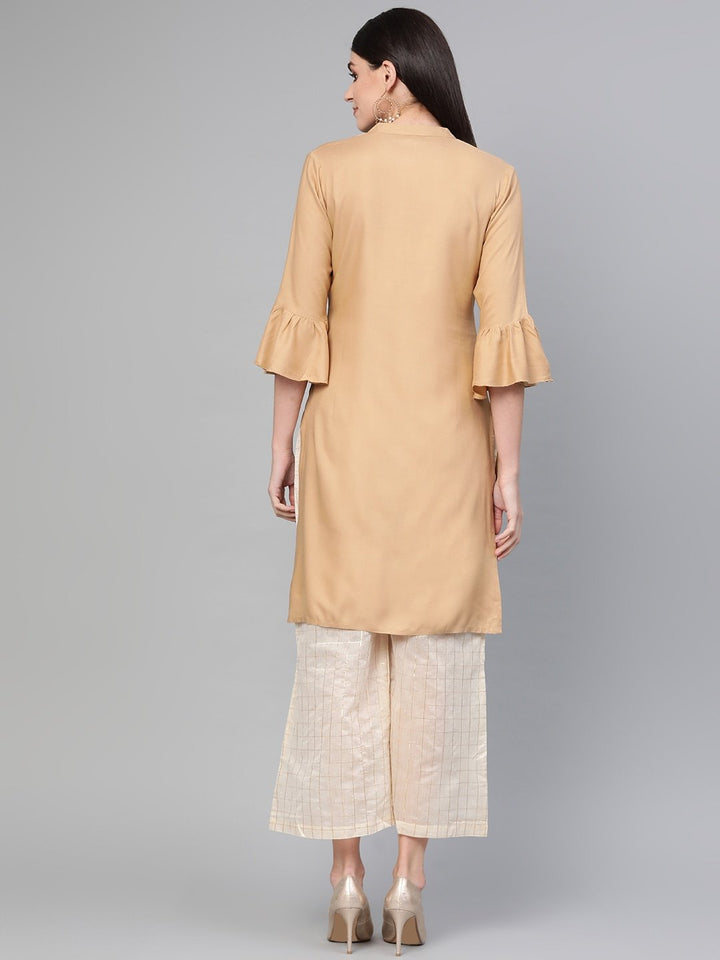 Beige Straight Kurta-Yufta Store-1733TOPBGS