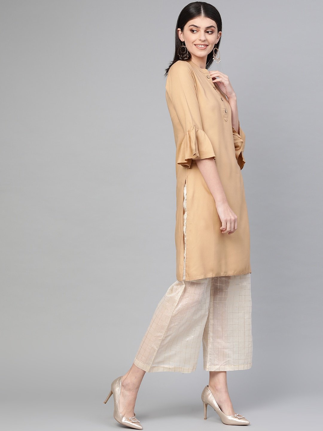 Beige Straight Kurta-Yufta Store-1733TOPBGS