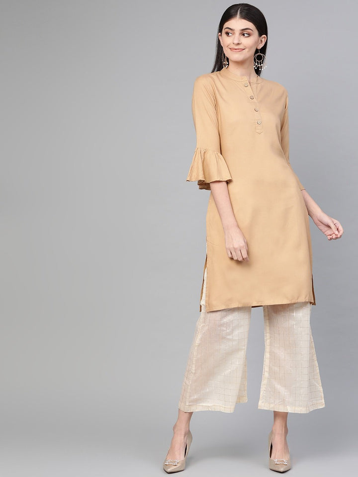 Beige Straight Kurta-Yufta Store-1733TOPBGS