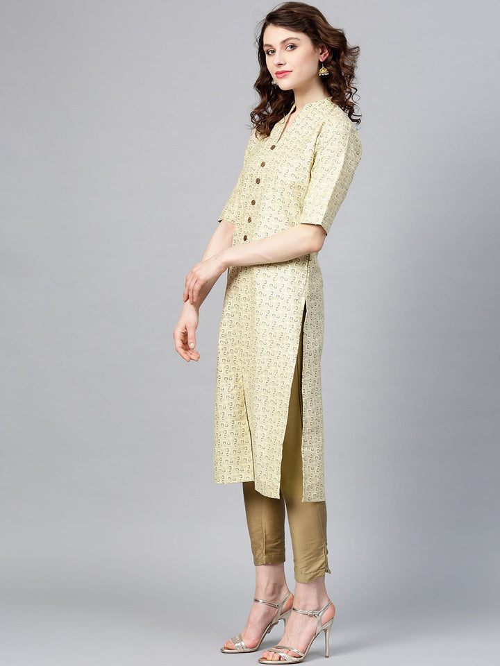 Beige Straight Kurta-Yufta Store-YUFPJSET2056KUS