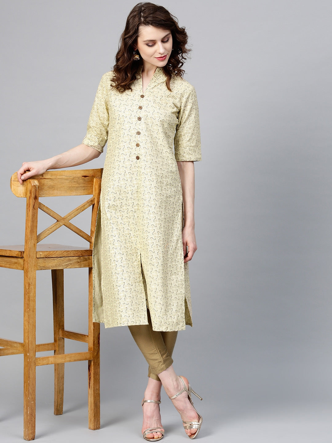 Beige Straight Kurta-Yufta Store-YUFPJSET2056KUS