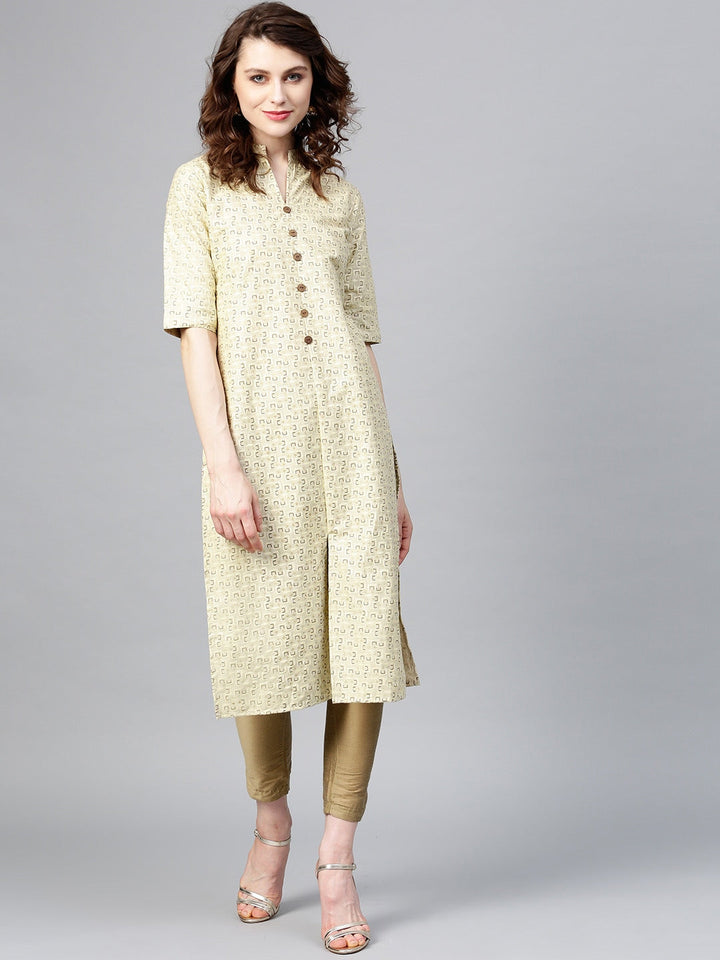 Beige Straight Kurta-Yufta Store-YUFPJSET2056KUS