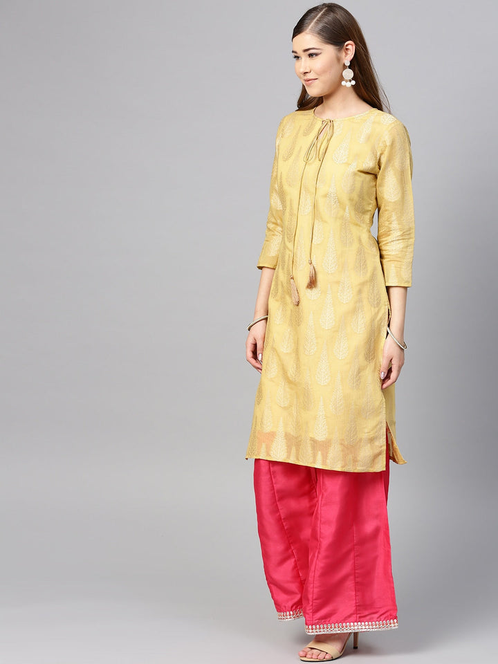 Beige Straight Kurta-Yufta Store-YUFPJSET2077KUM