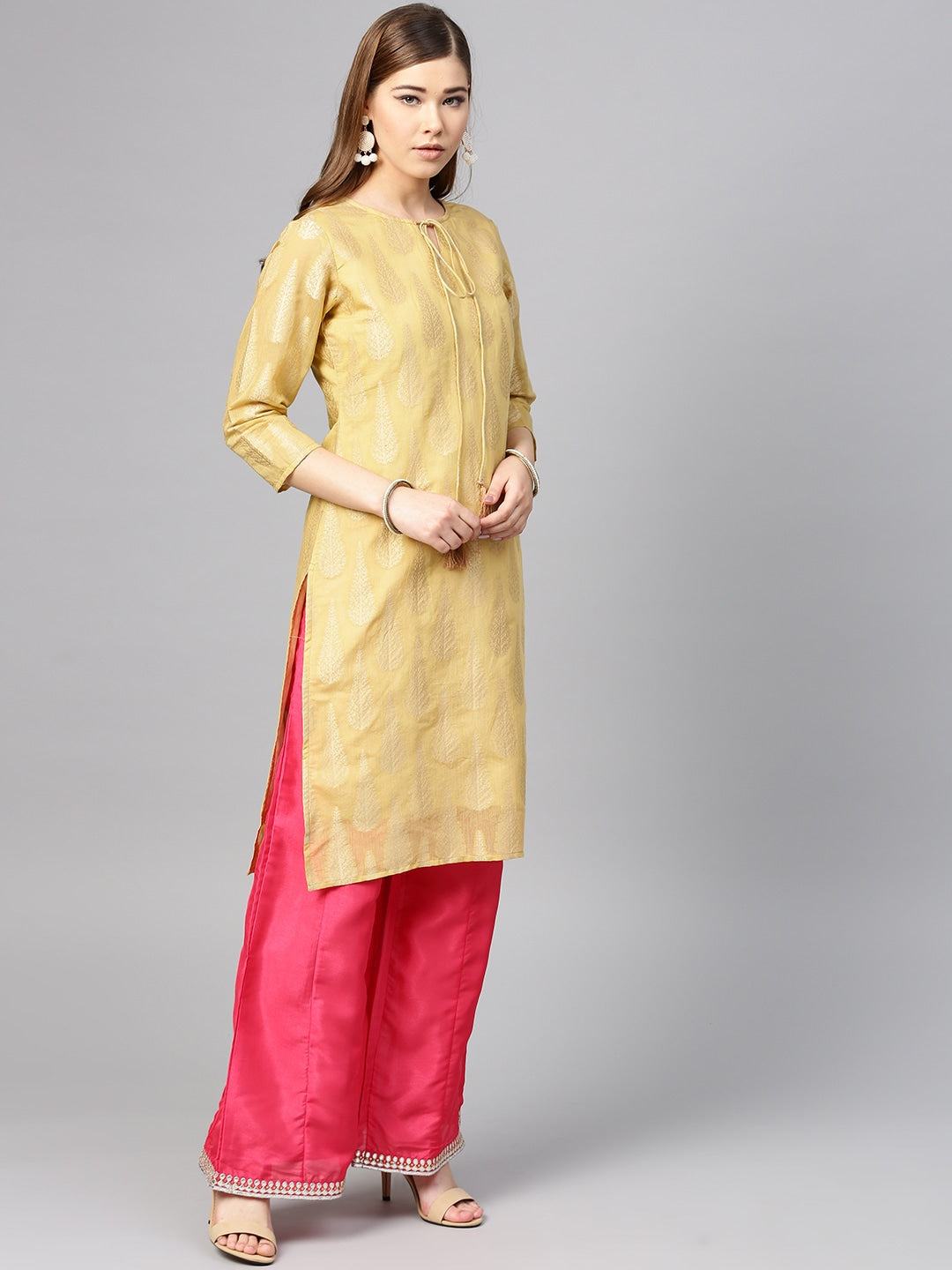 Beige Straight Kurta-Yufta Store-YUFPJSET2077KUM