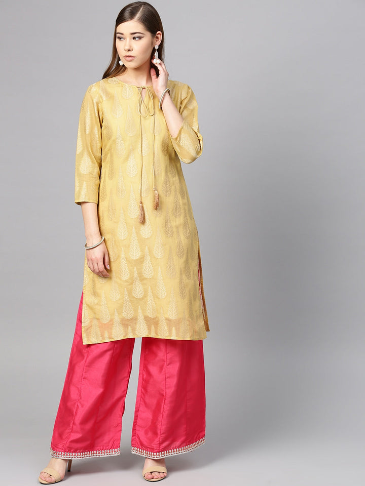 Beige Straight Kurta-Yufta Store-YUFPJSET2077KUM