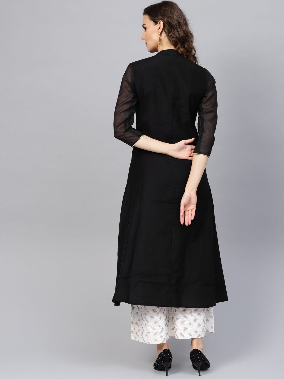 Black A-Line Chanderi Kurta-Yufta Store-1984KURBKS