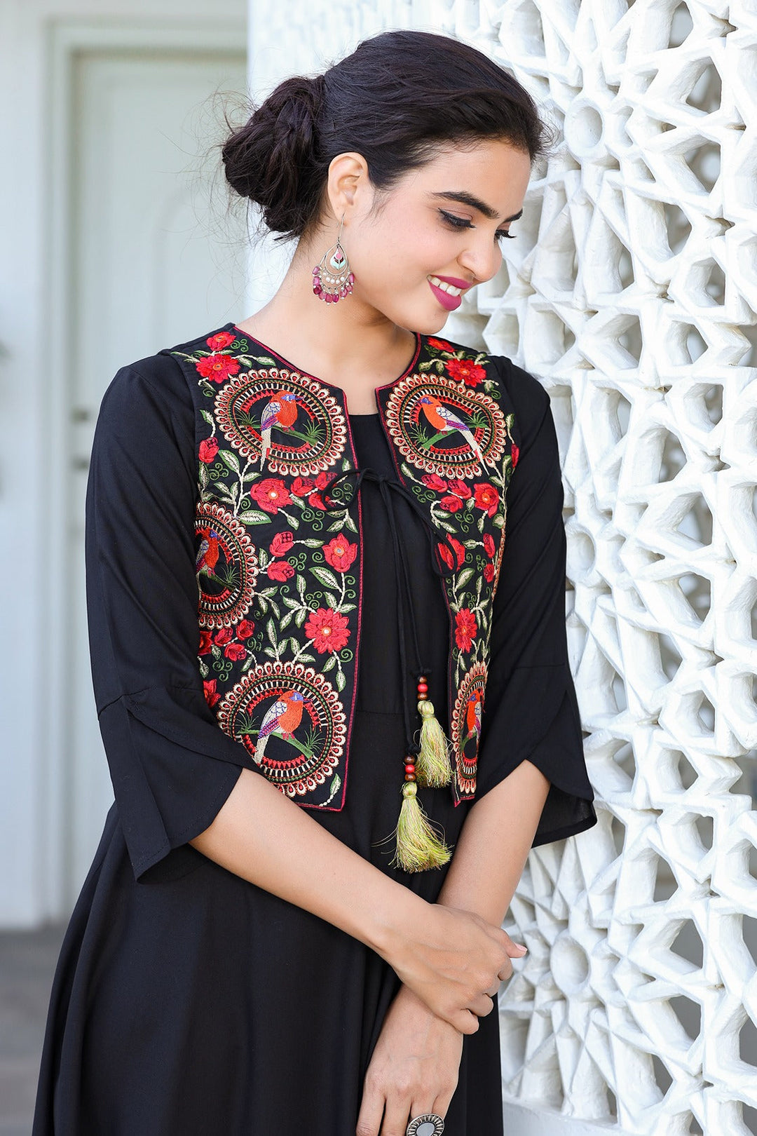 Black A-Line Dress With Jacket-Yufta Store-9402DRSBKS