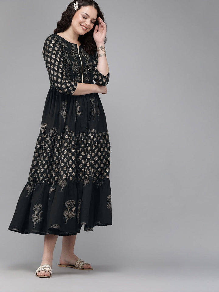 Black A-Line Kurta-Yufta Store-663KURBKS