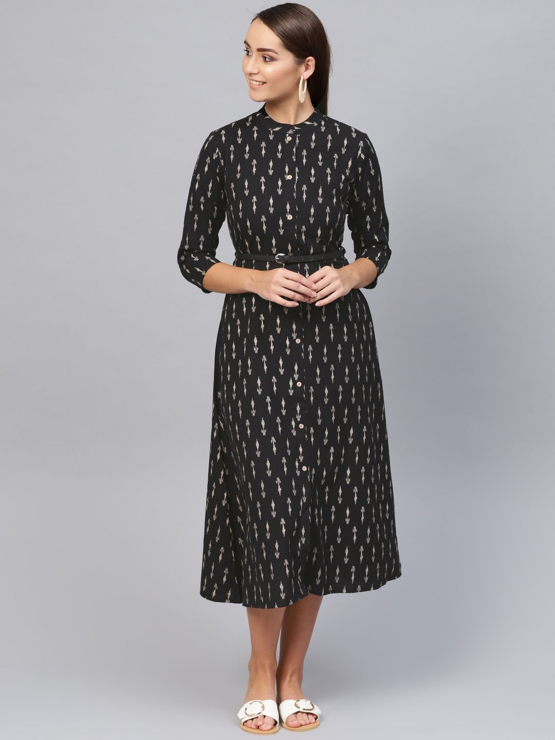 Black & Beige A-Line Dress-Yufta Store-7151KUBKS