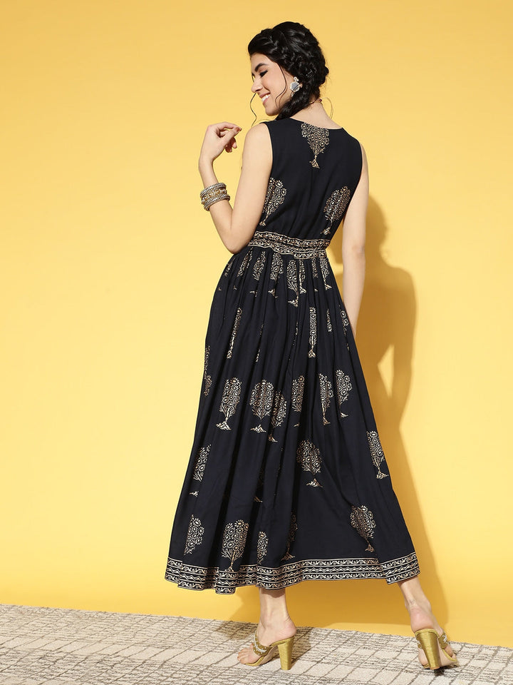 Black & Beige Ethnic Dress-Yufta Store-9596DRSBKS