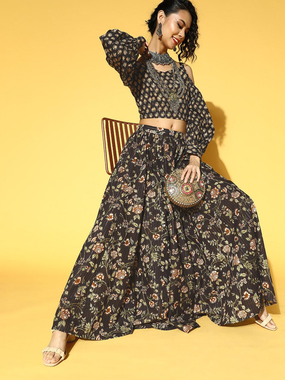 Black & Beige Printed Co-Ords-Yufta Store-9613CRDBKS