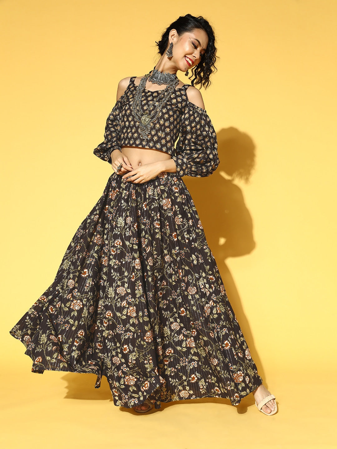 Black & Beige Printed Co-Ords-Yufta Store-9613CRDBKS