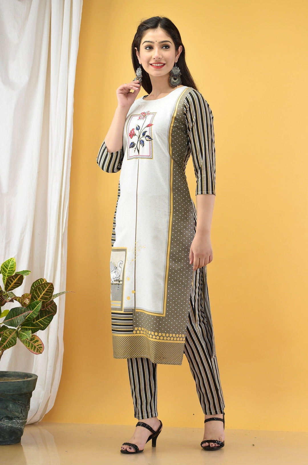 Black & Beige Printed Kurta Set-Yufta Store-2716SETBGM