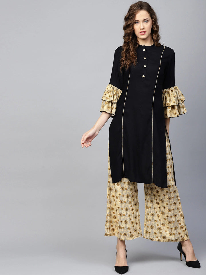 Black & Beige Solid Kurta Set-Yufta Store-YUFDGSET1854S