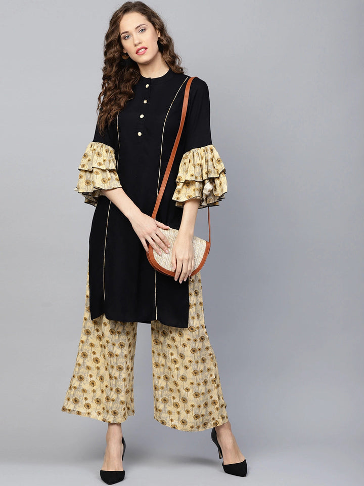 Black & Beige Solid Kurta Set-Yufta Store-YUFDGSET1854S