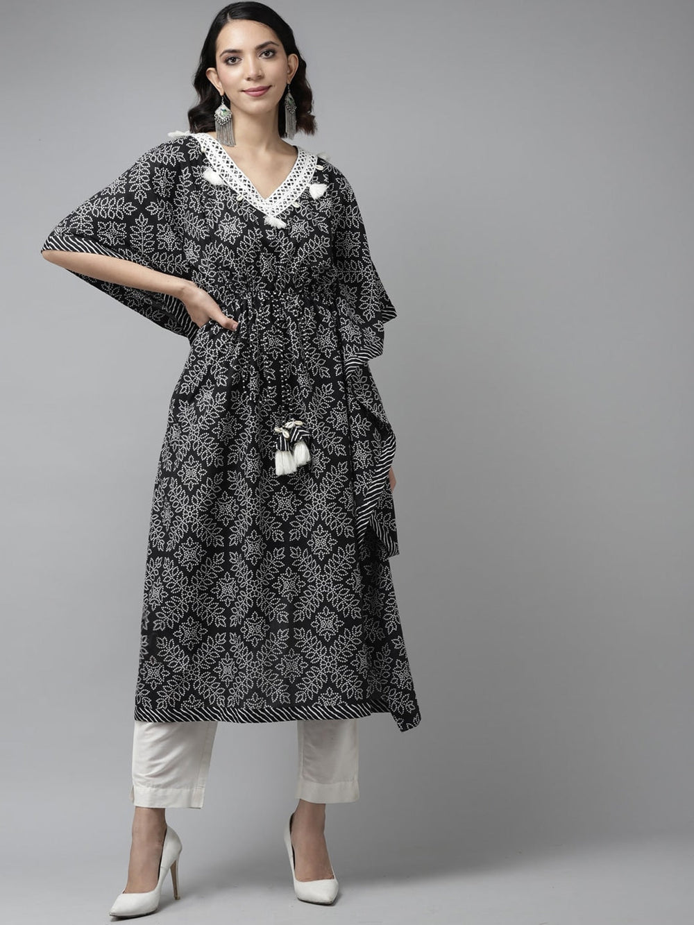 Black Bhandej Printed Kaftan