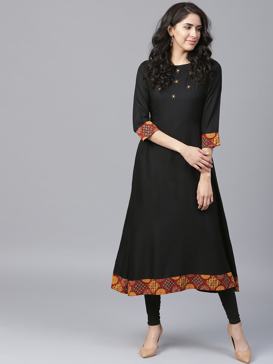 Black & Brown A-Line Kurta-Yufta Store-1383KURBKS