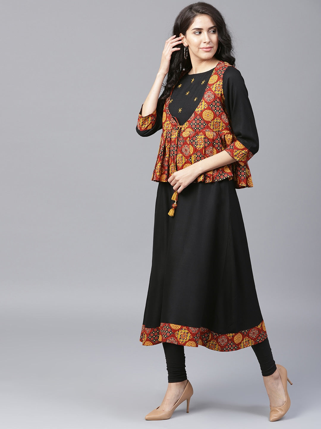 Black & Brown A-Line Kurta-Yufta Store-1383KURBKS