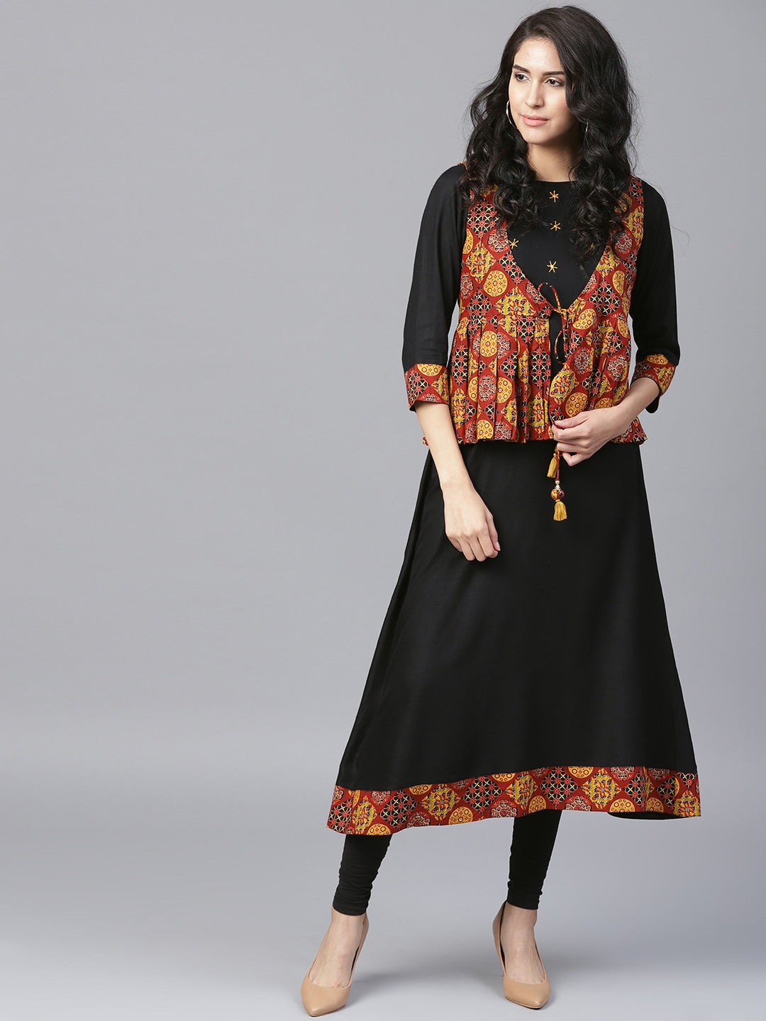 Black & Brown A-Line Kurta-Yufta Store-1383KURBKS