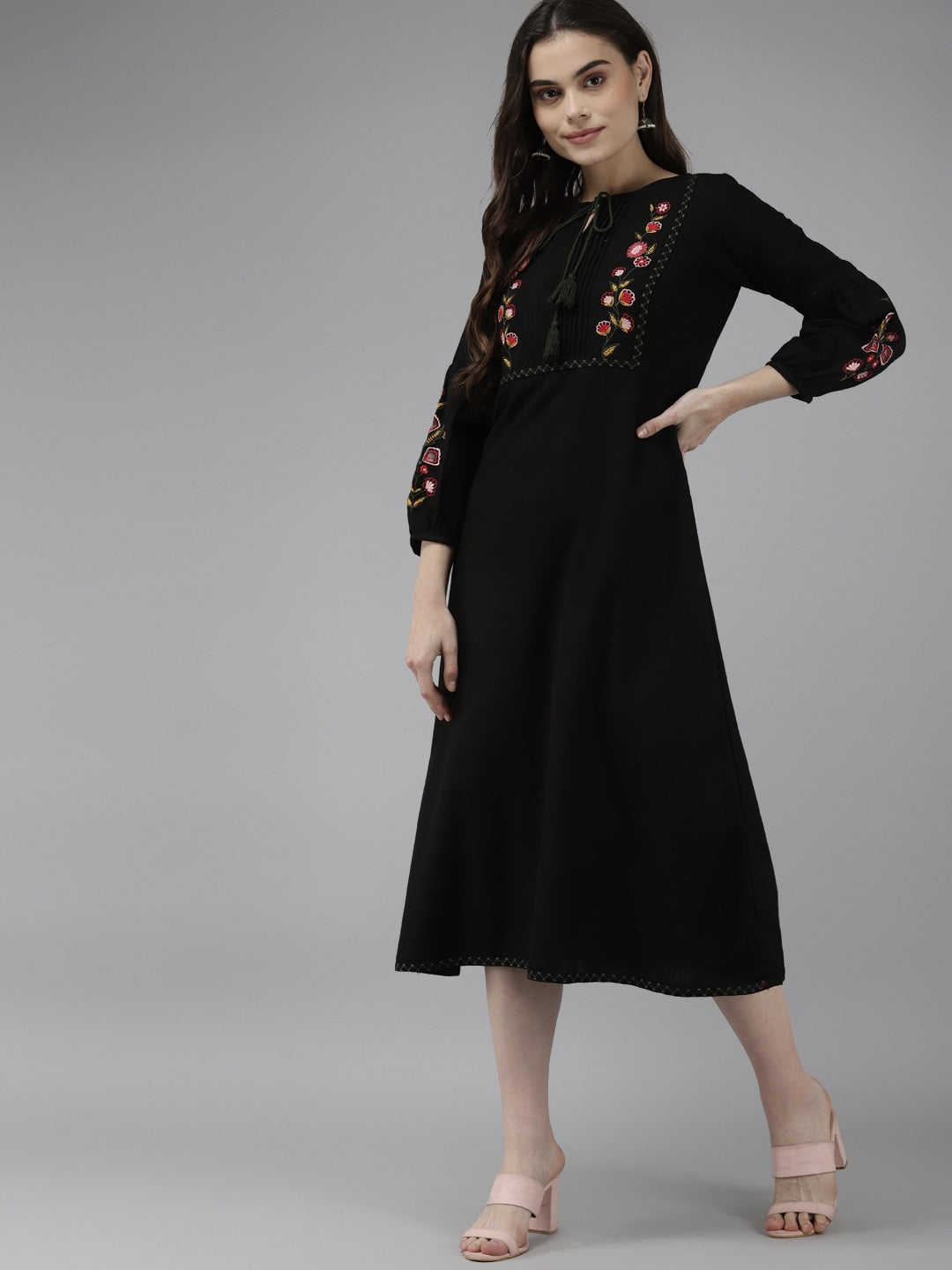 Black Cotton Embroidered Dress