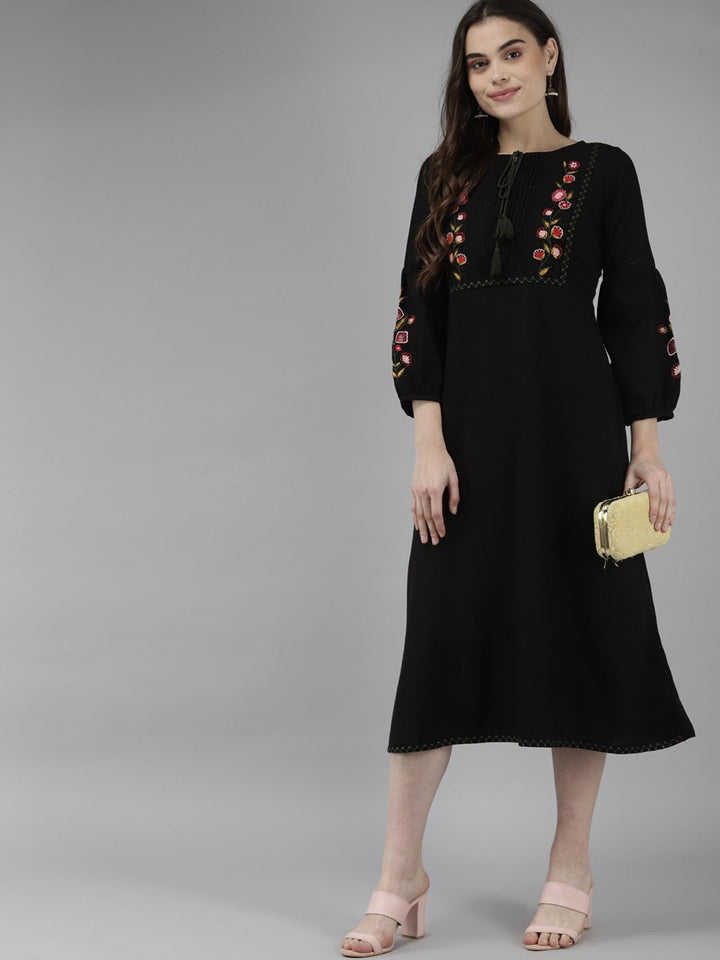 Black Cotton Embroidered Dress