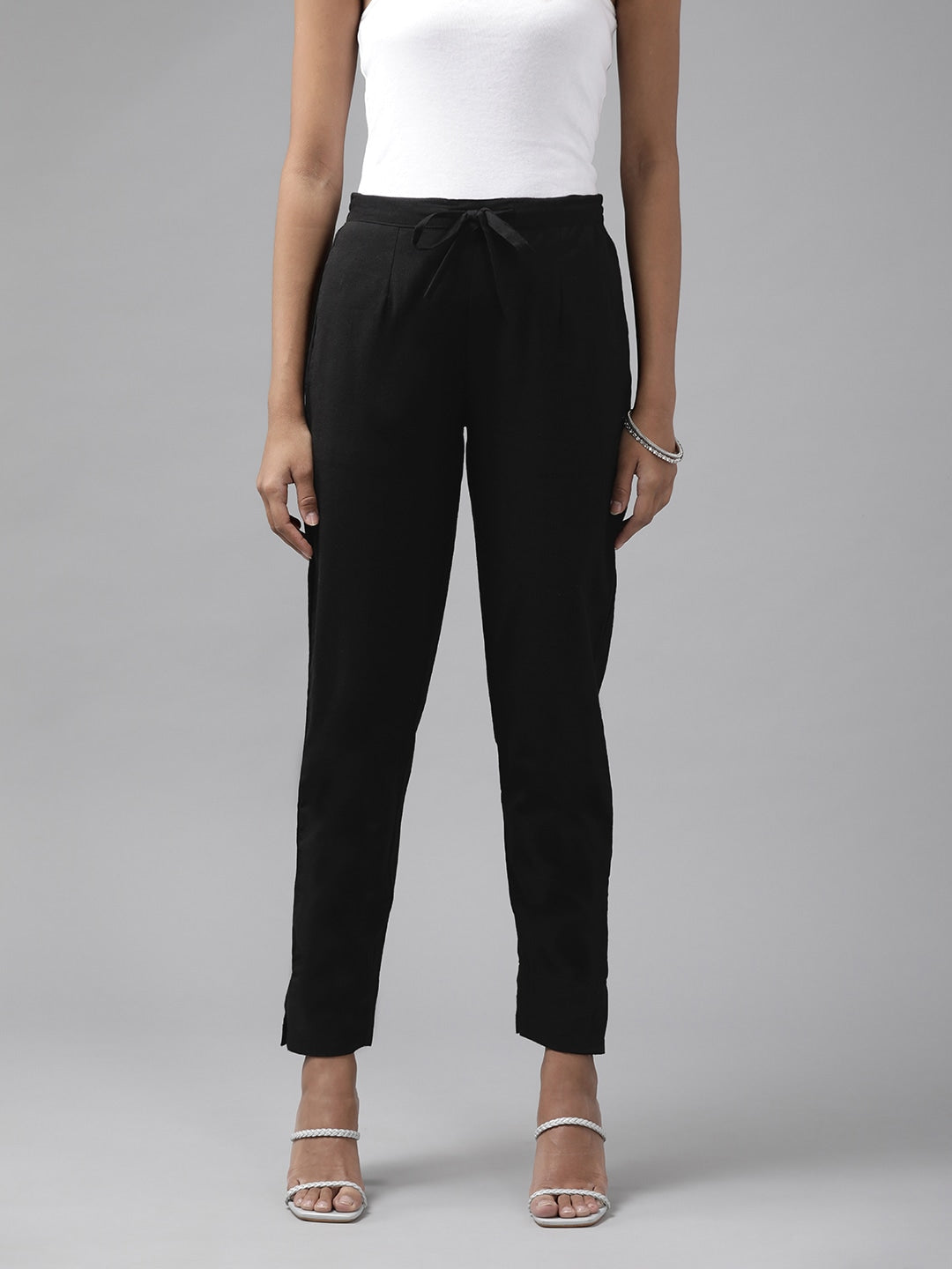 Black Cotton Fit Trousers-Yufta Store-4206PNTBKS