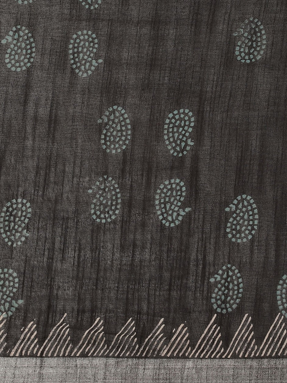 Black Cotton Linen Saree-Yufta Store-6044SARBK