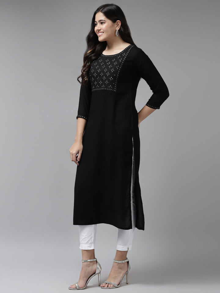 Black Embroidered Kurta-Yufta Store-6213KURBKS