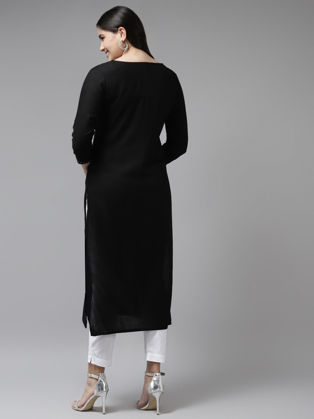 Black Embroidered Kurta-Yufta Store-6213KURBKS