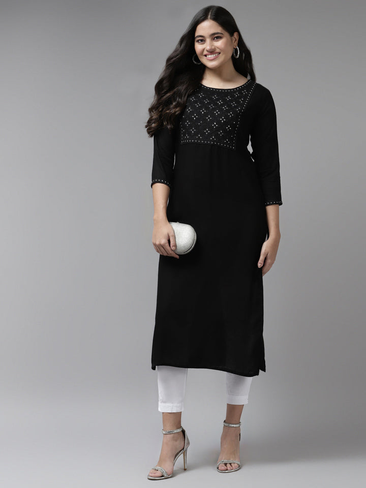 Black Embroidered Kurta-Yufta Store-6213KURBKS