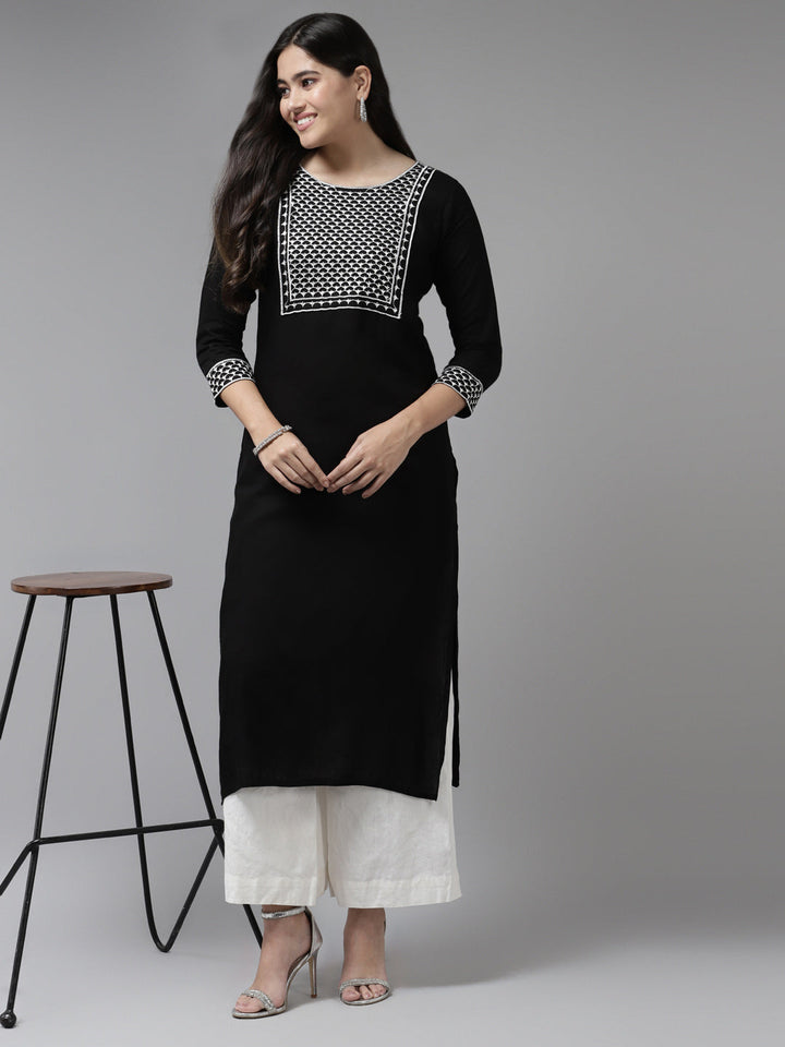 Black Embroidered Kurta-Yufta Store-6217KURBKS