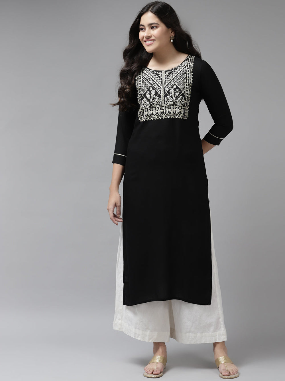 Black Embroidered Kurta-Yufta Store-6218KURBKS