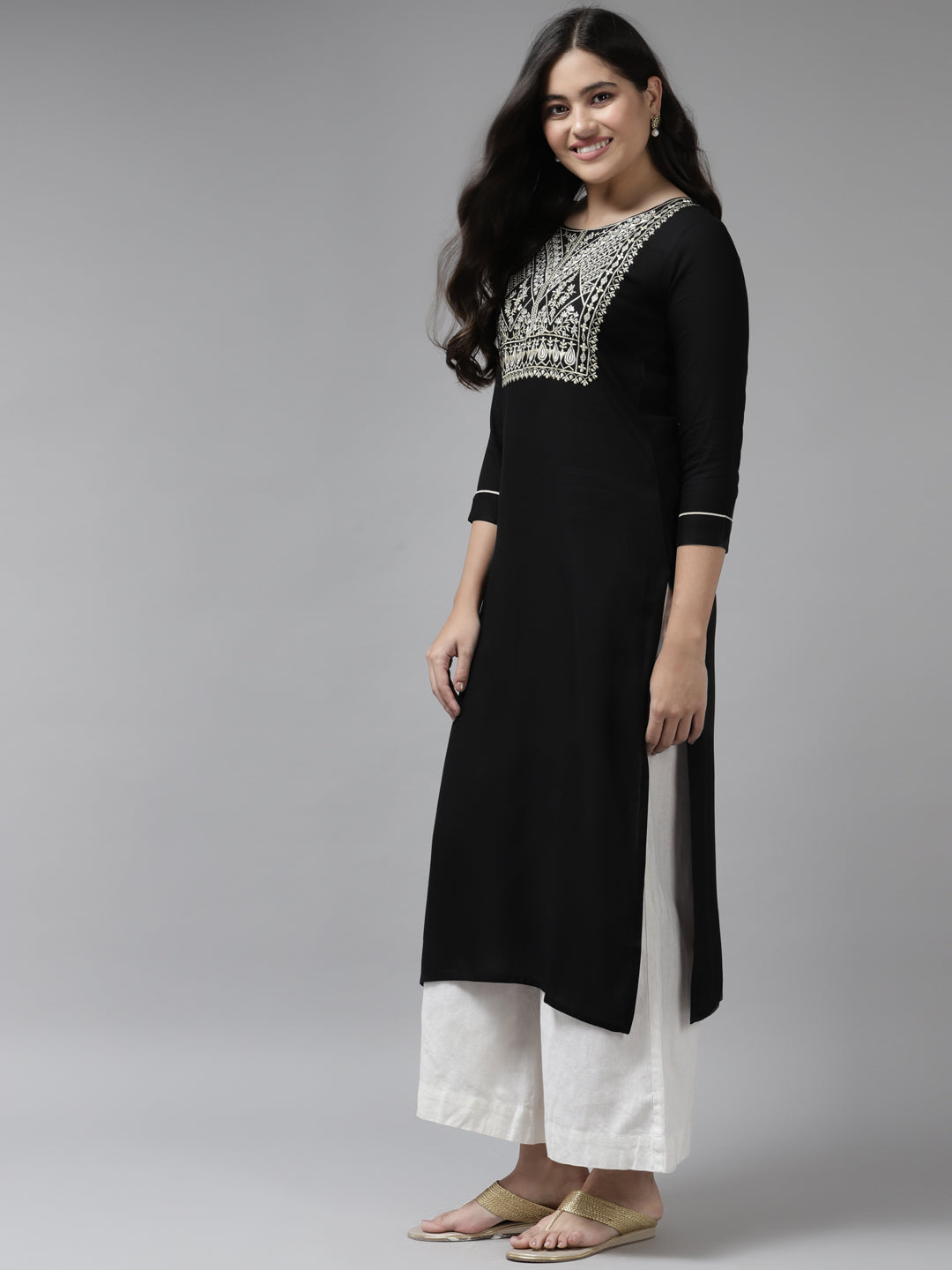 Black Embroidered Kurta-Yufta Store-6218KURBKS