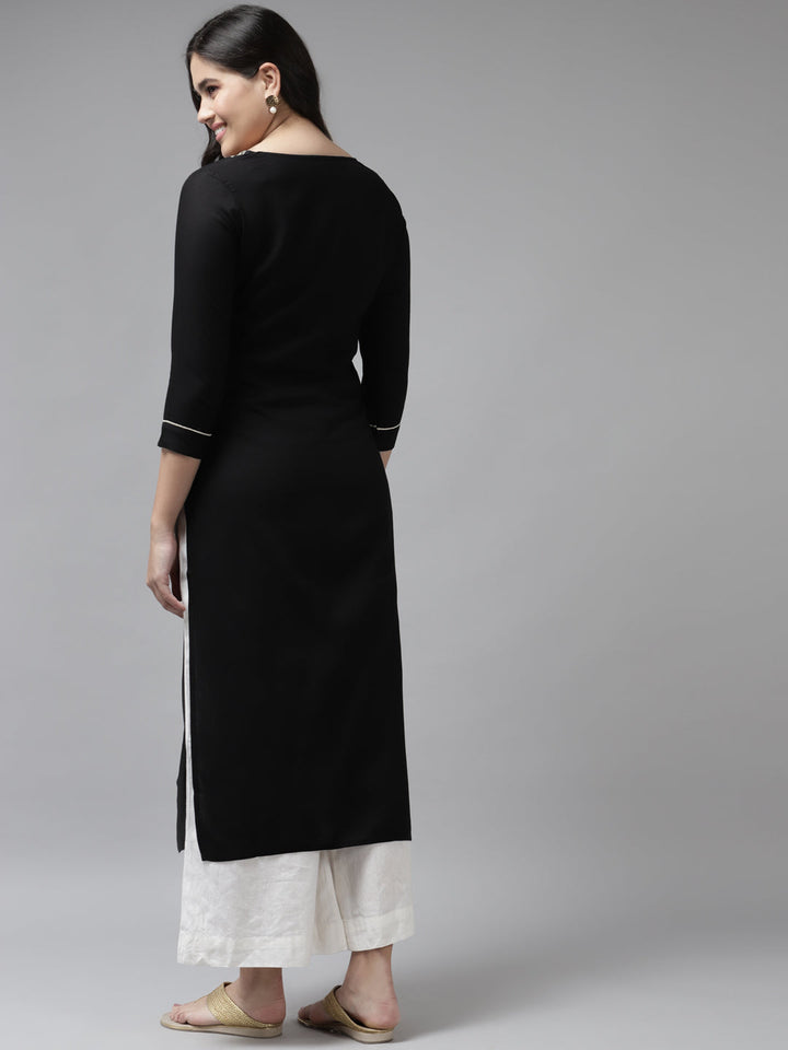 Black Embroidered Kurta-Yufta Store-6218KURBKS