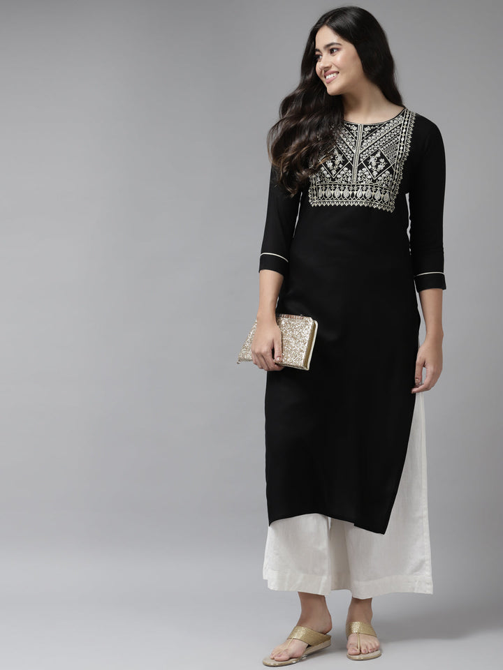 Black Embroidered Kurta-Yufta Store-6218KURBKS