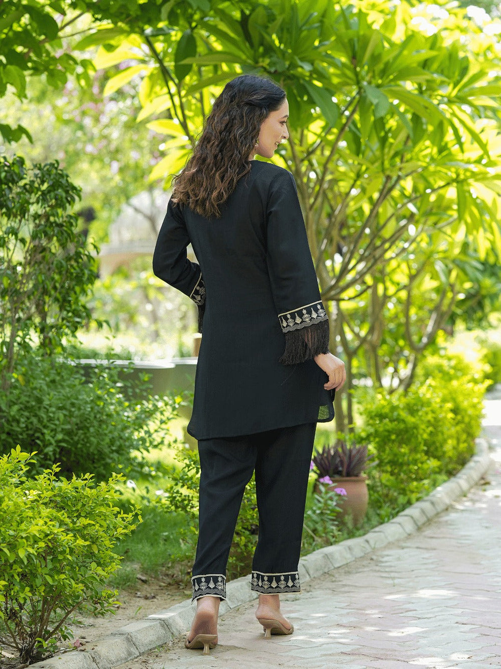 Black Embroidered Shirt And Trouser Co Ords-Yufta Store-1476CRDBKS