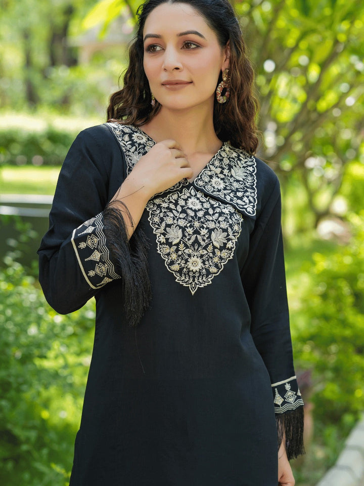 Black Embroidered Shirt And Trouser Co Ords-Yufta Store-1476CRDBKS